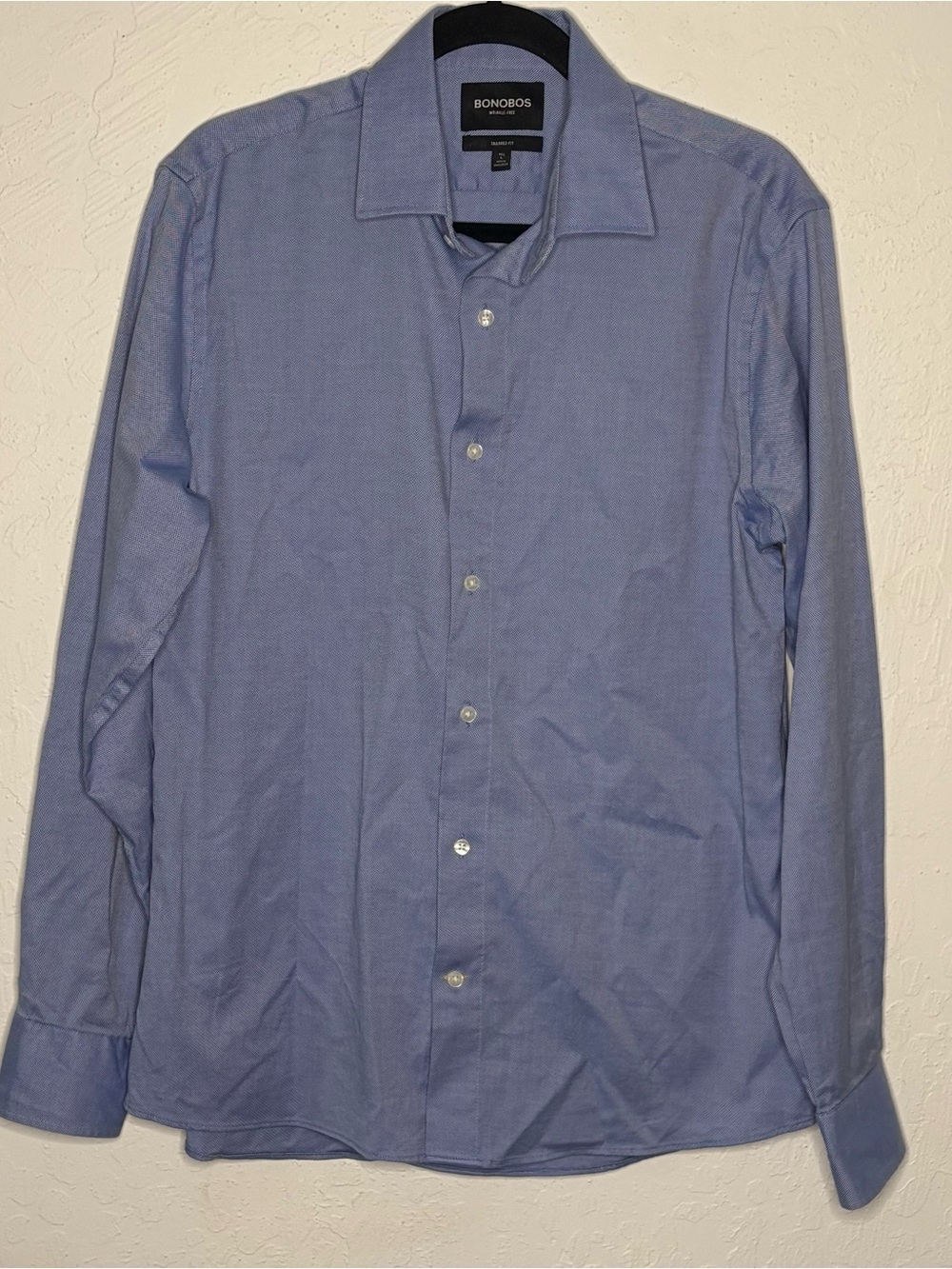 BONOBOS Mens Large Standard Tailored Fit Long Sleeve Blue Button Up Wrinkle Free